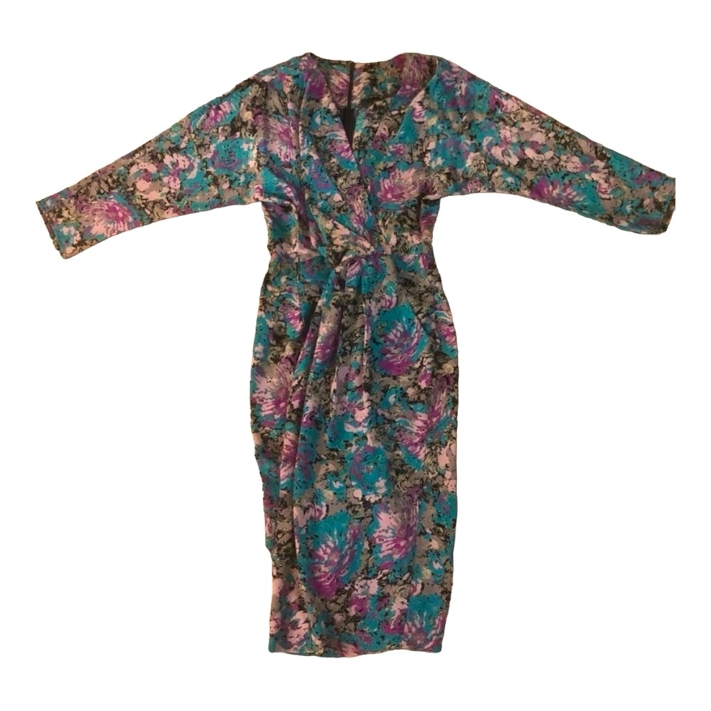 Vintage 1980’s Floral Print Silk y Long Sleeved Secretary Dress, Lightweight, Sm